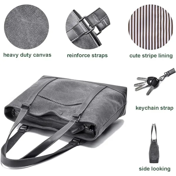 Canvas Laptop Tote Work Bag for Women